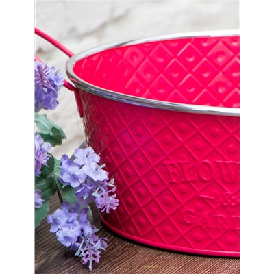Кашпо для цветов металлическое, ромбы, круглое, FLOWERS & GARDEN, ярко-розовый