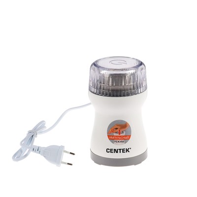 Кофемолка Centek CT-1356, 200 Вт, 60 г, стальная чаша, нажимная, белая