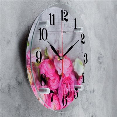 Часы настенные, серия: Цветы, "Розовые пионы", 30 см