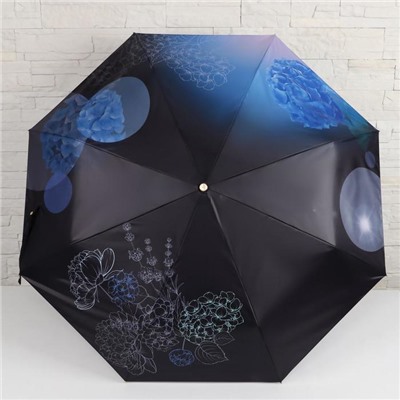 Зонт автоматический «Цветы на чёрном», 3 сложения, 8 спиц, R = 52 см, цвет МИКС