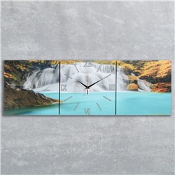 Часы-картина настенные прямоугольные «Лесной водопад», 35 × 105 см