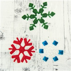 Наклейка  на стекло "Снежинки" 10 см, 8,5 см, 7 см, зелёный, красный, синий