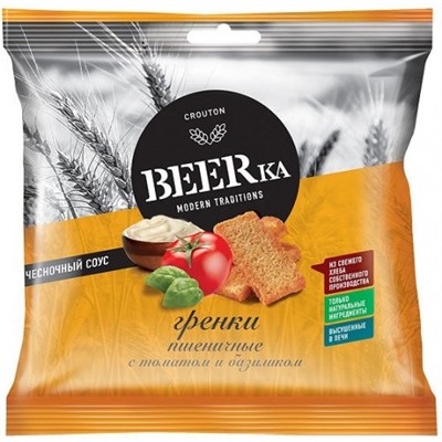 «Beerka», гренки со вкусом томата с базиликом и чесночным соусом, 85 гр.