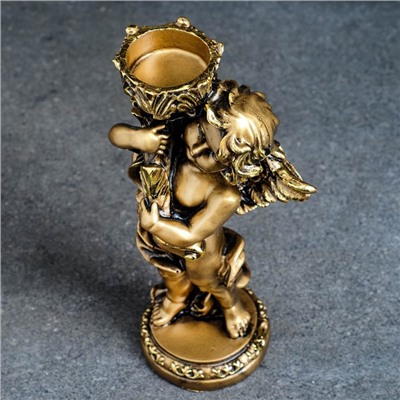 Подсвечник "Ангелочек" в правой руке, золото, 14х8х22 см, для свечи d=3,5 см