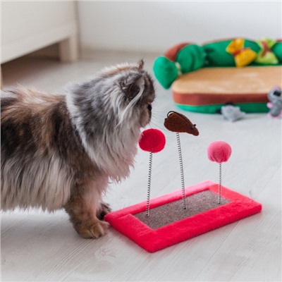 Игрушка для кошек с 3 дразнилками и когтеточкой, 27 х 15,5 х 25 см  микс цветов
