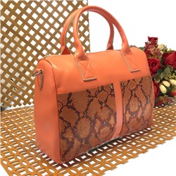 Стильная сумка Walker из натуральной кожи апельсинового цвета с лазерными вставками под рептилию.
