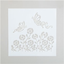 Трафарет пластик "Бабочки и цветы" 13х13 см