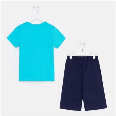 Комплект для мальчика (футболка/шорты), цвет бирюзовый/синий, рост 98