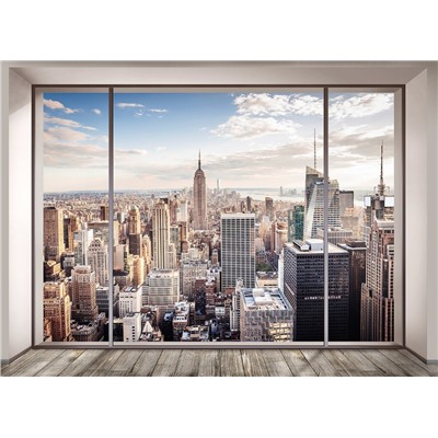 3D Фотообои «Большое окно с видом на мегаполис»