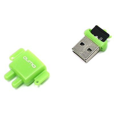 Карта памяти Qumo Fundroid  MicroSD 8GB Class 10 + USB картридер , зеленый
