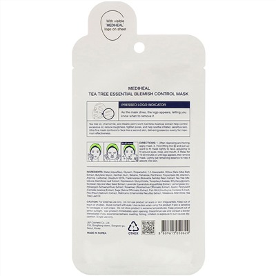 Mediheal, Tea Tree, Essential Blemish Control Mask, 1 Sheet, 0.81 fl oz (24 ml)