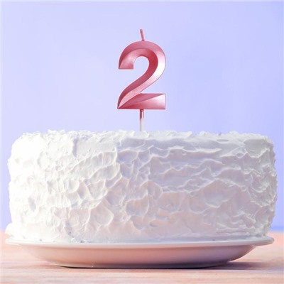 Свеча в торт цифра "2" , розовая, 3,5 х 12 см