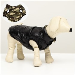 Куртка для собак двухсторонняя с принтом, размер 14 (ДС 32 см, ОГ 42 см, ОШ 31 см), чёрная