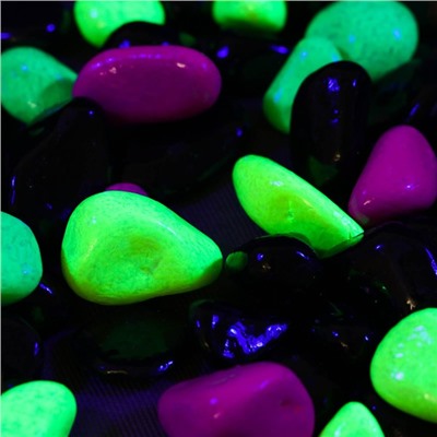 Галька флуоресцентная микс: черный, лимонный, зеленый, пурпурный, 800 г фр.8-12 мм