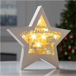Светодиодная фигура «Звезда с упряжкой», 30 × 30 × 4 см, пластик, батарейки АААх2, свечение тёплое белое