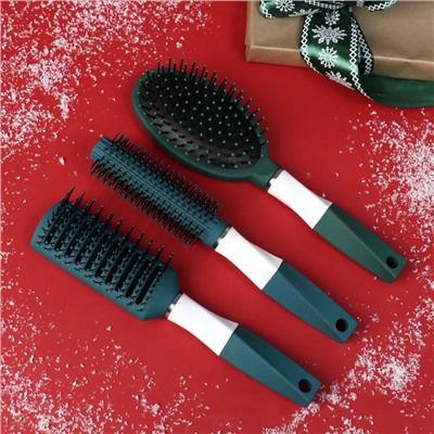 Подарочный набор «Новогодний», 3 предмета: массажные расчёски, брашинг, цвет зелёный