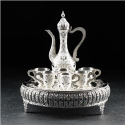 Набор сервировочный «Серебро восток», 8 предметов: поднос, кувшин, чашки, 6 шт, цвет серебряный