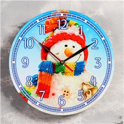 Часы настенные, серия: Новый год, "Снеговик", d=24 см, плавный ход , микс стрелки