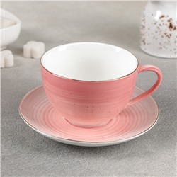 Чайная пара Доляна «Млечный путь», чашка 220 мл, блюдце d=13,5 см, цвет розовый