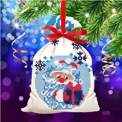 Новогодняя вышивка крестиком на мешочке "Дед Мороз", основа 25*35 см