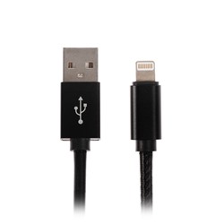 Кабель Smarterra, Lightning - USB, 2 A, 1 м, кожаная оплетка, черный
