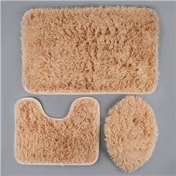 Набор ковриков для ванны и туалета Доляна «Плюшевый», 3 шт: 34×40, 40×50, 50×80 см, цвет бежевый