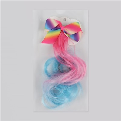 Локон накладной «Бантик», кудрявый волос, на заколке, 32 см, цвет голубой/розовый