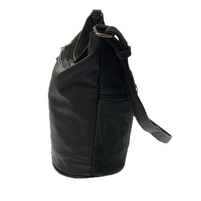 Стильная сумка Lise с ремнем через плечо из натуральной замши и эко-кожи цвета зелёного опала.