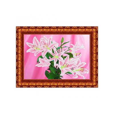 Ткань-схема для вышивания бисером и крестом "Розовые лилии" 26,5х36см кбц 3018