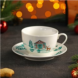 Чайная пара Доляна «Новый Год. Зимняя сказка», чашка 250 мл, блюдце d=14,3 см