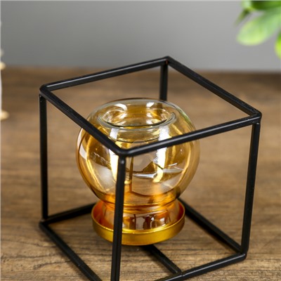 Подсвечник металл, стекло на 1 свечу "Чёрный куб" МИКС 10,2х10,2х10,2 см