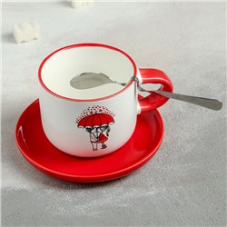 Чайная пара «Романтика»: чашка 180 мл, блюдце 12 см, ложка, рисунок МИКС
