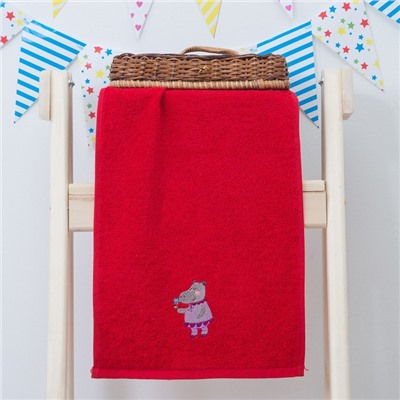 Махровое полотенце "Бегемотик", размер 30х60 см, цвет красный