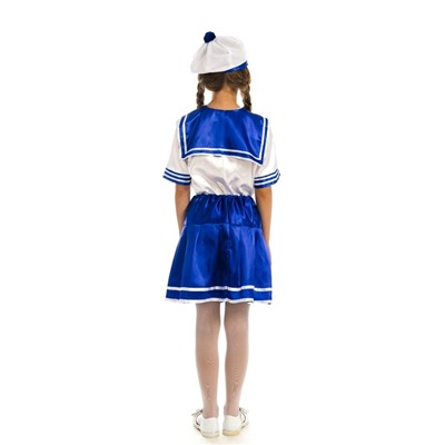 Карнавальный костюм "Морячка", гюйс, рубашка, юбка, берет, рост 110 см