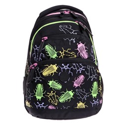 Рюкзак молодёжный с эргономичной спинкой Grizzly, 42 х 31 х 23, для девочек, чёрные жуки
