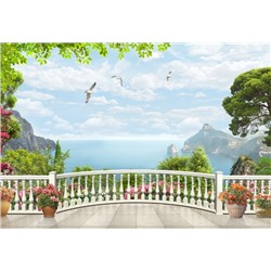 3D Фотообои «Вид на залив с белого балкона»