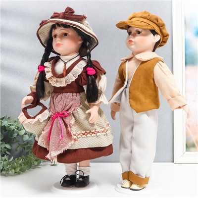 Кукла коллекционная парочка "Нина и Олег, терракотовые наряды" набор 2 шт 40 см