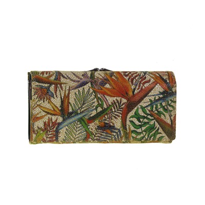 Полноразмерный женский кошелек Jungle из натуральной замши с тропическим принтом.