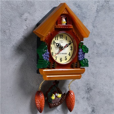 Часы настенные, серия: Маятник, с зайчиком "Виноградная лоза", 28 х 19 см,микс
