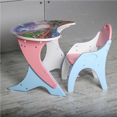 Набор мебели "Космошкола": стол-парта, стул. Цвет розовый-голубой