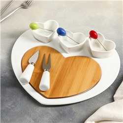 Блюдо для подачи «Эстет. Сердце», 8 предметов: 3 соусника 8×6×4 см, 3 шпажки, нож, вилочка