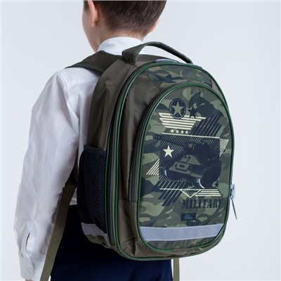 Рюкзак школьный Calligrata "Танк", 37 х 27 х 16 см, эргономичная спинка, зелёный