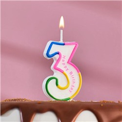 Свеча для торта цифра "3" цветная полосочка