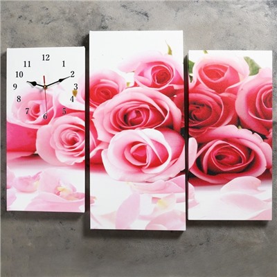 Часы настенные, модульные, серия: Цветы, "Розовые розы", 60х80 см