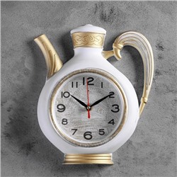Часы настенные, серия: Кухня "Чайник", 26.5 х 24 см, корпус белый с золотом