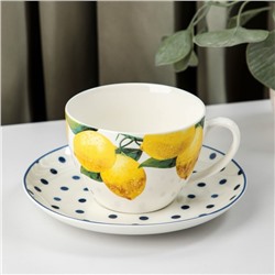 Чайная пара Доляна «Лимон», чашка 250 мл, блюдце d=15 см