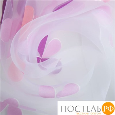 Тюль "Этель" Цветы лета (цвет розовый) без утяжелителя, ширина 135 см, высота 270 см