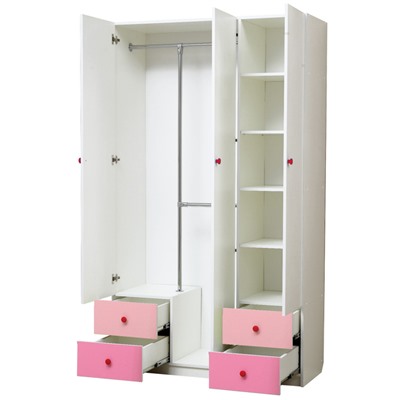 Шкаф 3-х дверный «Радуга», 1200 × 490 × 2100 мм, цвет белый/ярко-розовый/светло-розовый