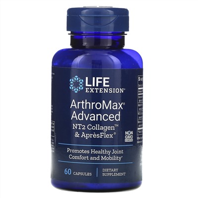 Life Extension, ArthroMax Усовершенствованная формула, NT2 Коллаген и ApresFlex, 60 вегетарианских капсул