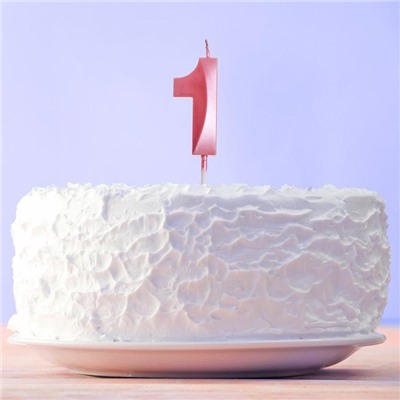 Свеча в торт цифра "1" , розовая, 3,5 х 12 см.